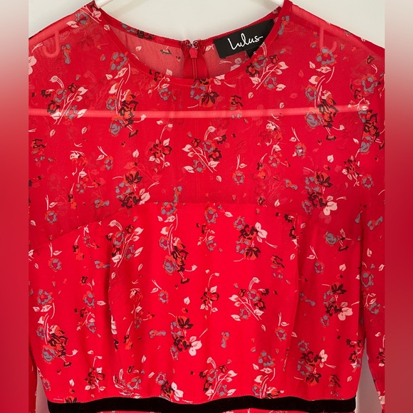Lulus Floral to See Red Floral Print Long Sleeve Mini Dress - Picture 5 of 7
